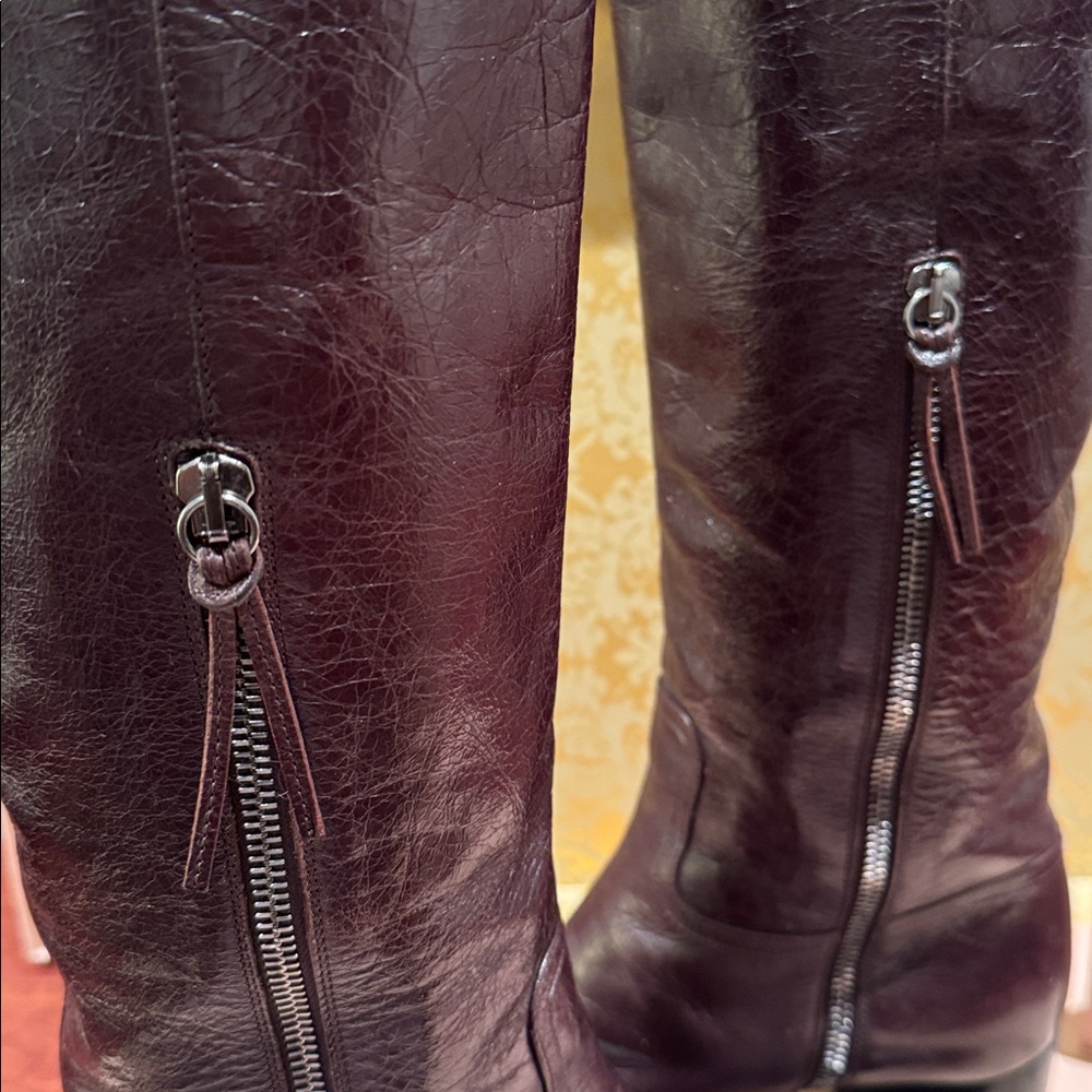 MIU MIU VITELLO SHINE BROWN TALL LEATHER BOOTS SIZE EU 37.5 - Picture 9 of 12